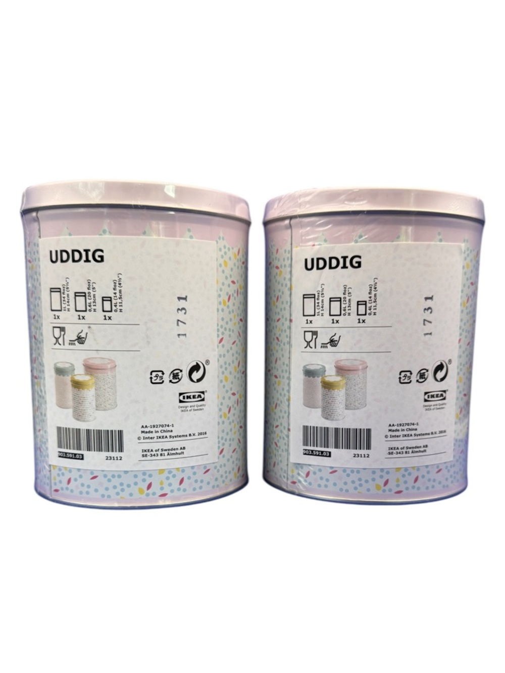 IKEA UDDIG Nesting Canisters Set of 3 Decorative Storage Tins w/ Lids